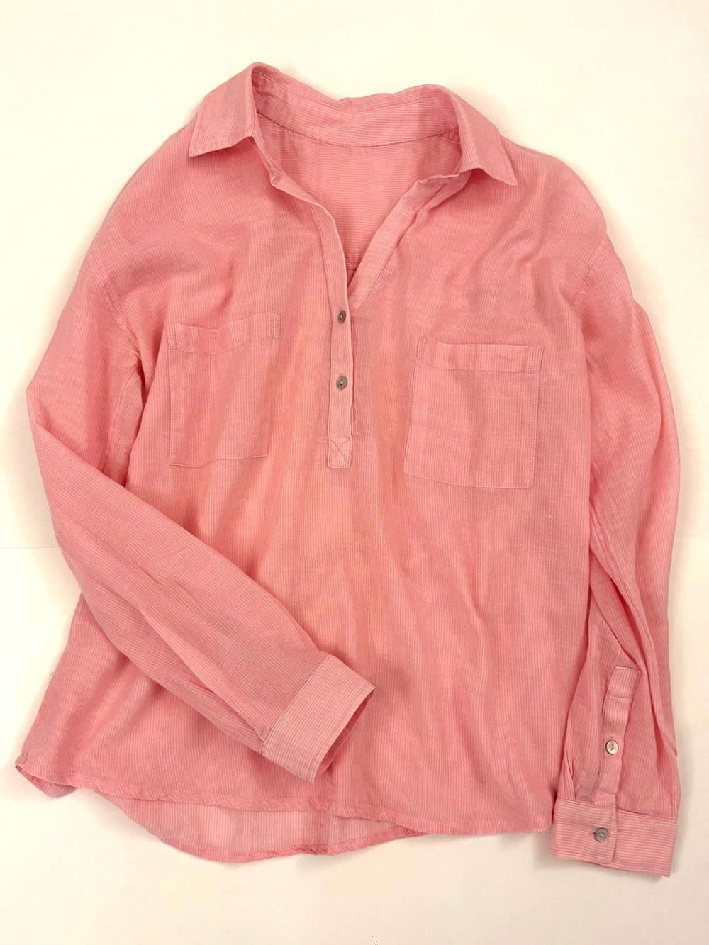 Light Pink Striped Half Button-Up Shirt Toi & moi M(medium)
